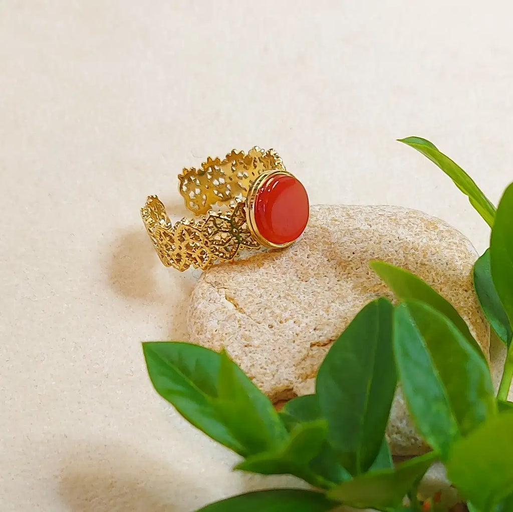 Bague réglable Dentelle Agate rouge