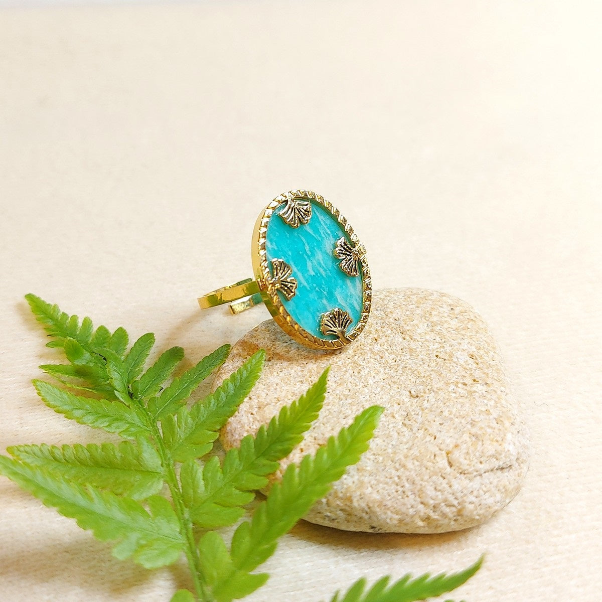 Bague réglable Ginkgo Amazonite