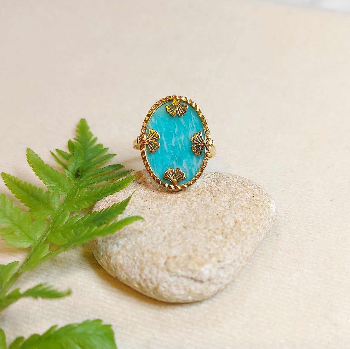 Bague réglable Ginkgo Amazonite