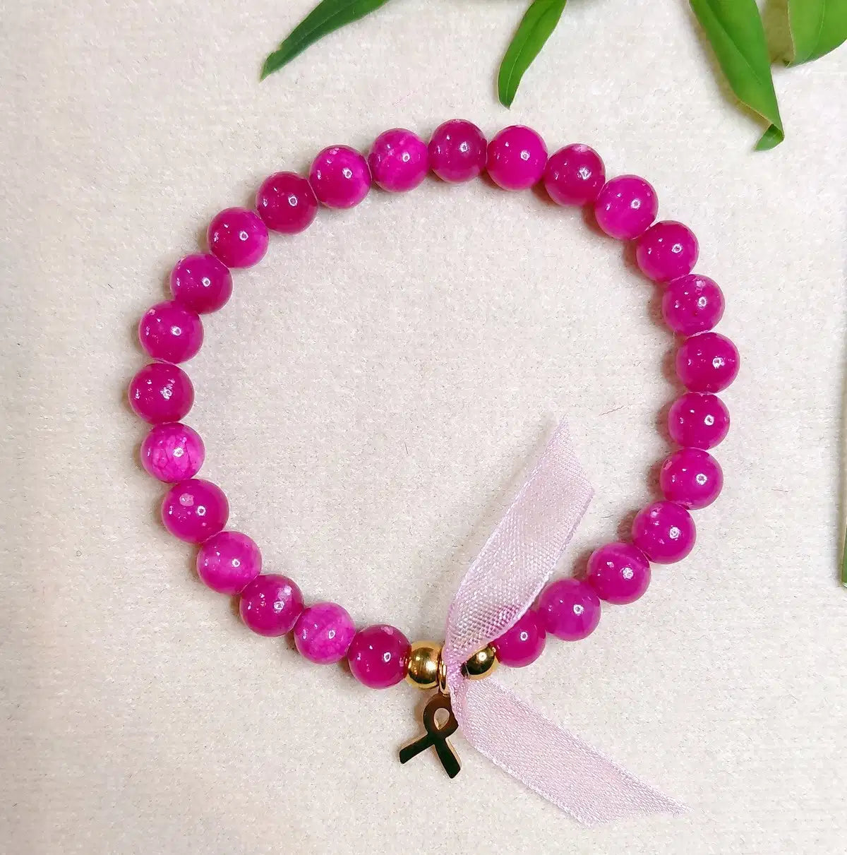 Bracelet Octobre Rose perles 6 mm de Jade Camélia