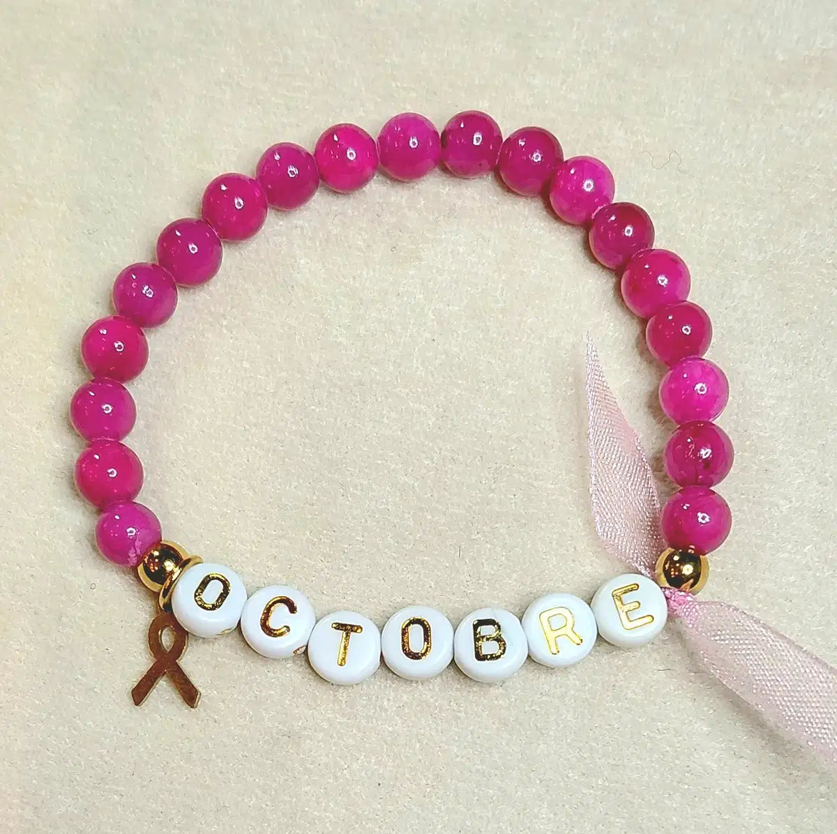 Bracelet OCTOBRE Rose perles 6 mm de Jade Camélia