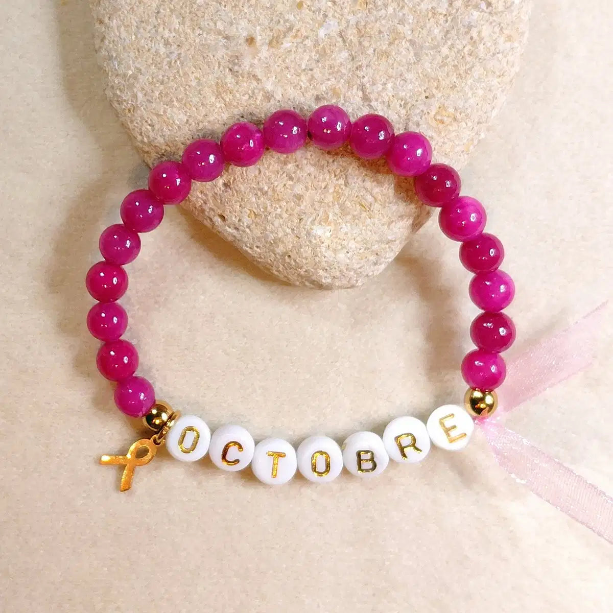 Bracelet OCTOBRE Rose perles 6 mm de Jade Camélia
