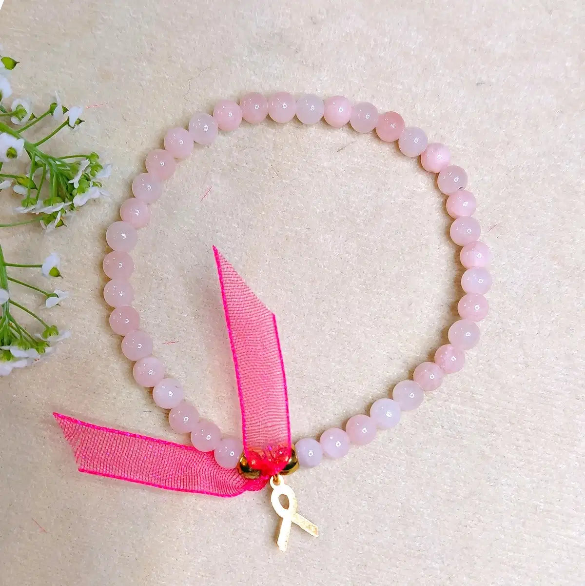 Bracelet Octobre Rose perles 4 mm de Jade Rose pâle