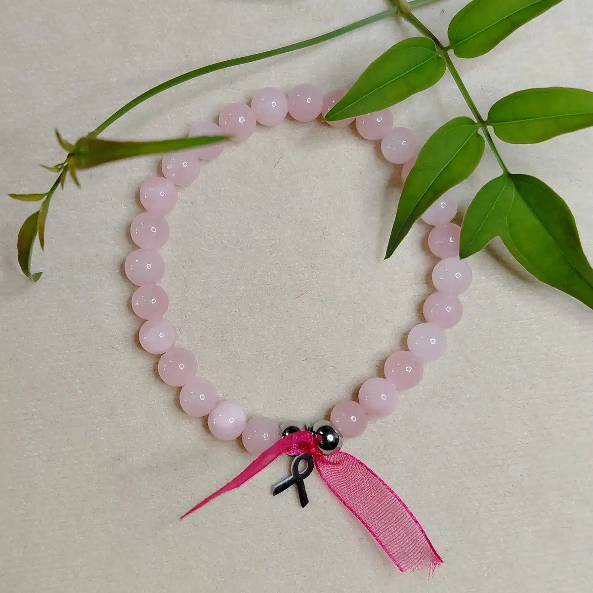 Bracelet Octobre Rose perles 6 mm de Jade Rose pâle