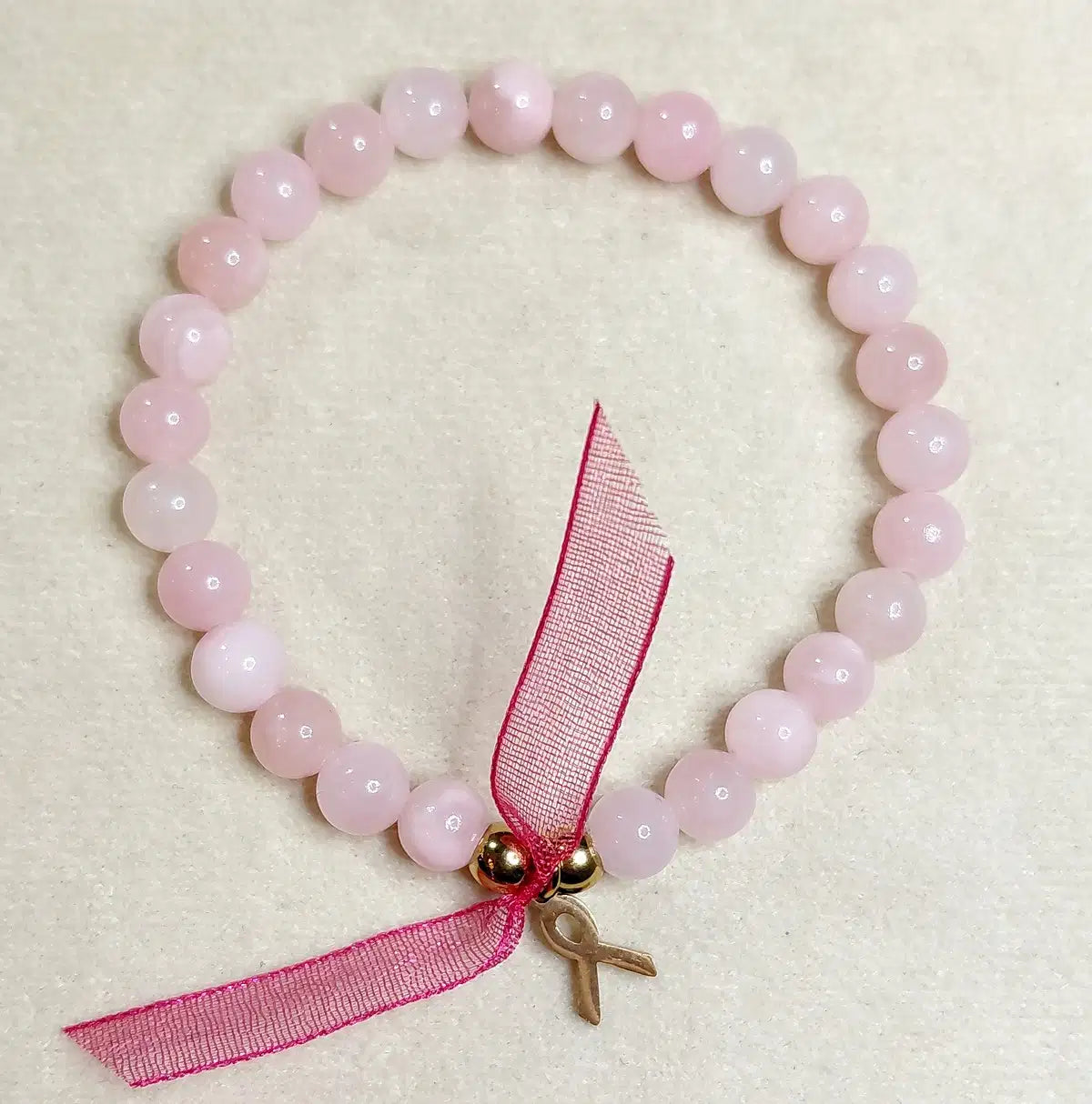 Bracelet Octobre Rose perles 6 mm de Jade Rose pâle