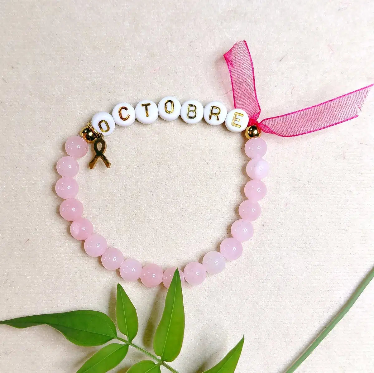 Bracelet OCTOBRE Rose perles 6 mm de Jade Rose pâle