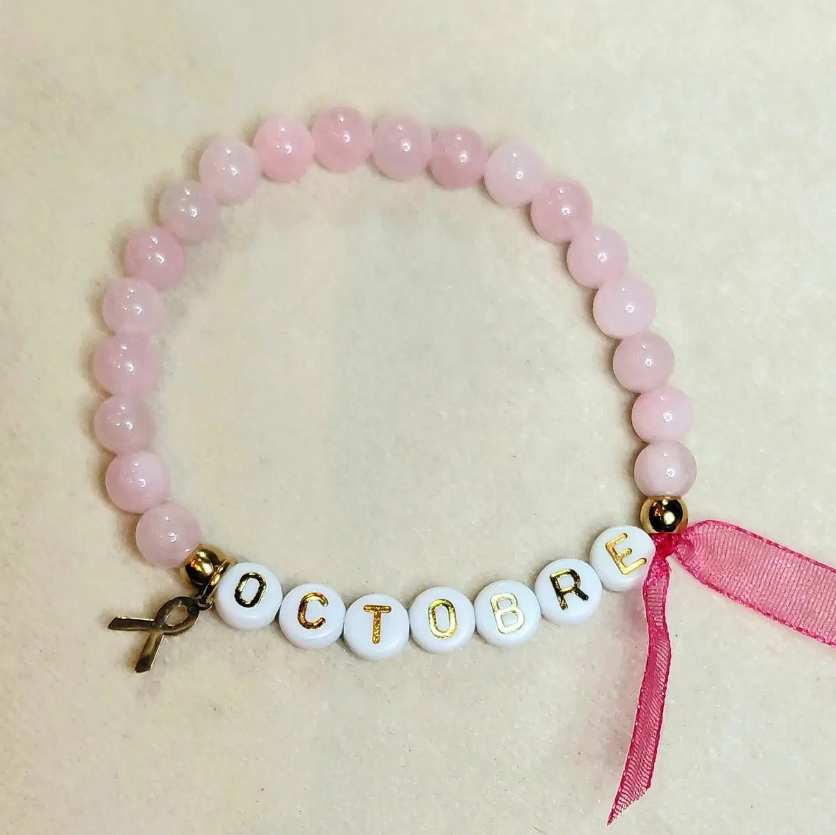 Bracelet OCTOBRE Rose perles 6 mm de Jade Rose pâle
