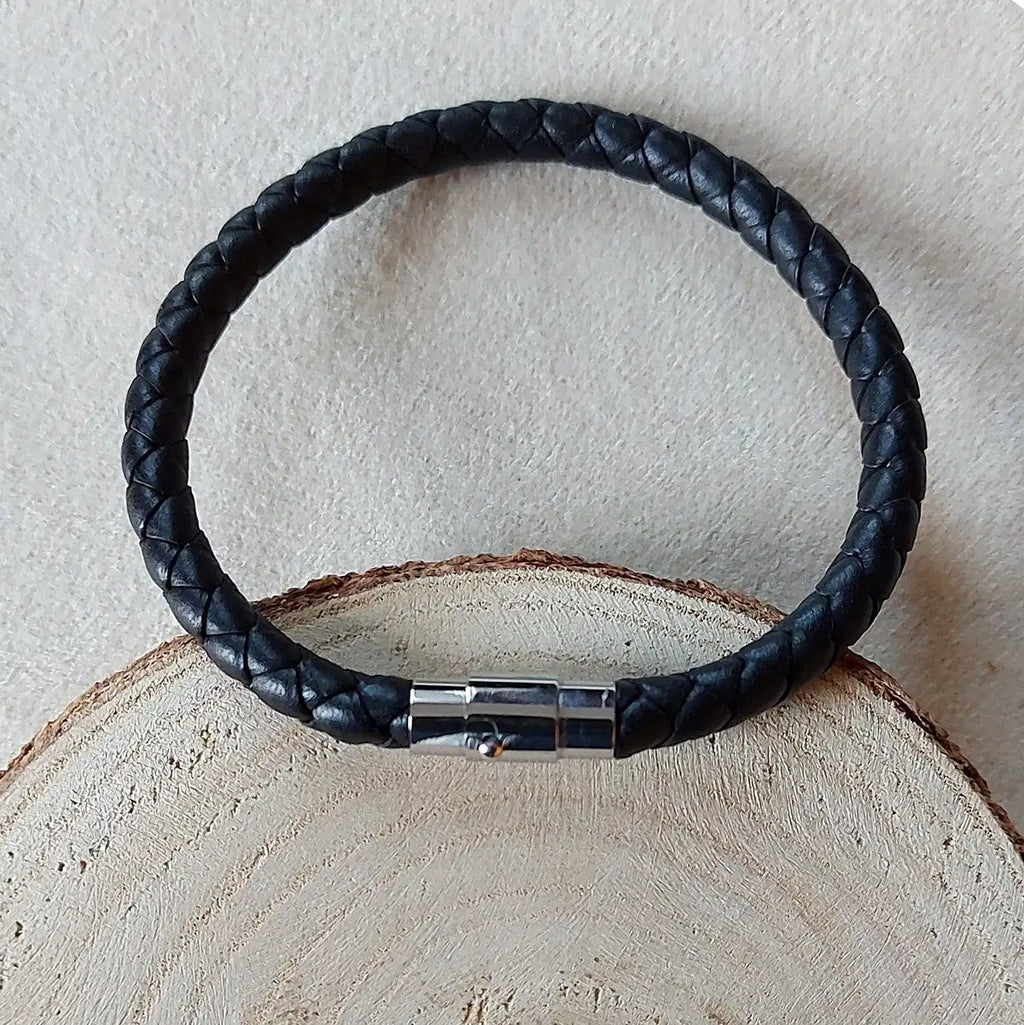 Bracelet Cuir et Acier noir tressé