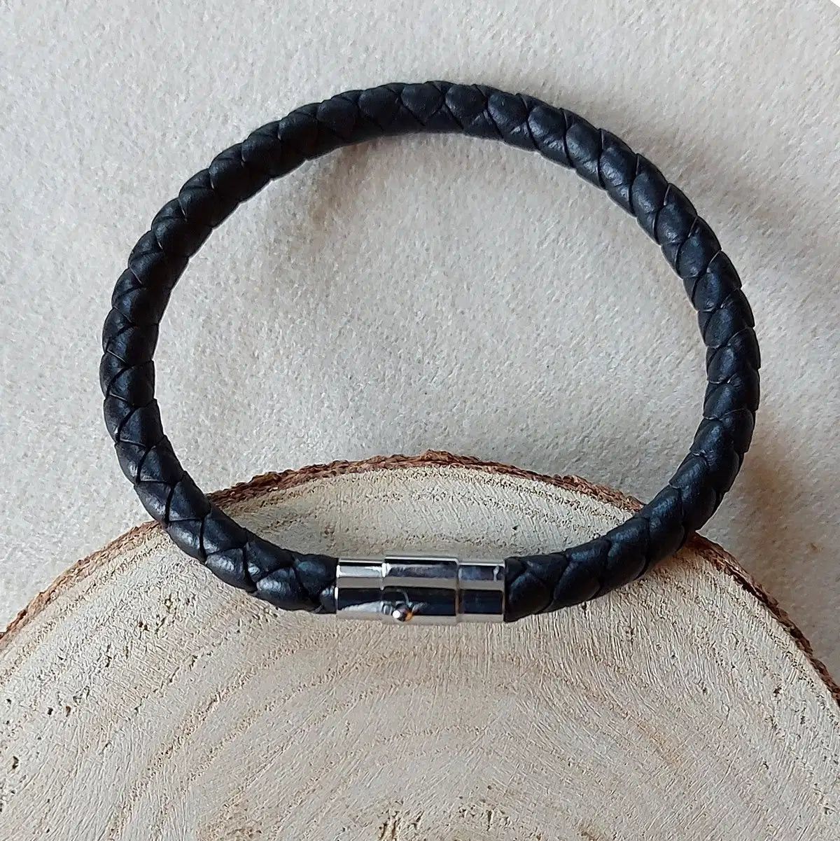 Bracelet Cuir et Acier noir tressé