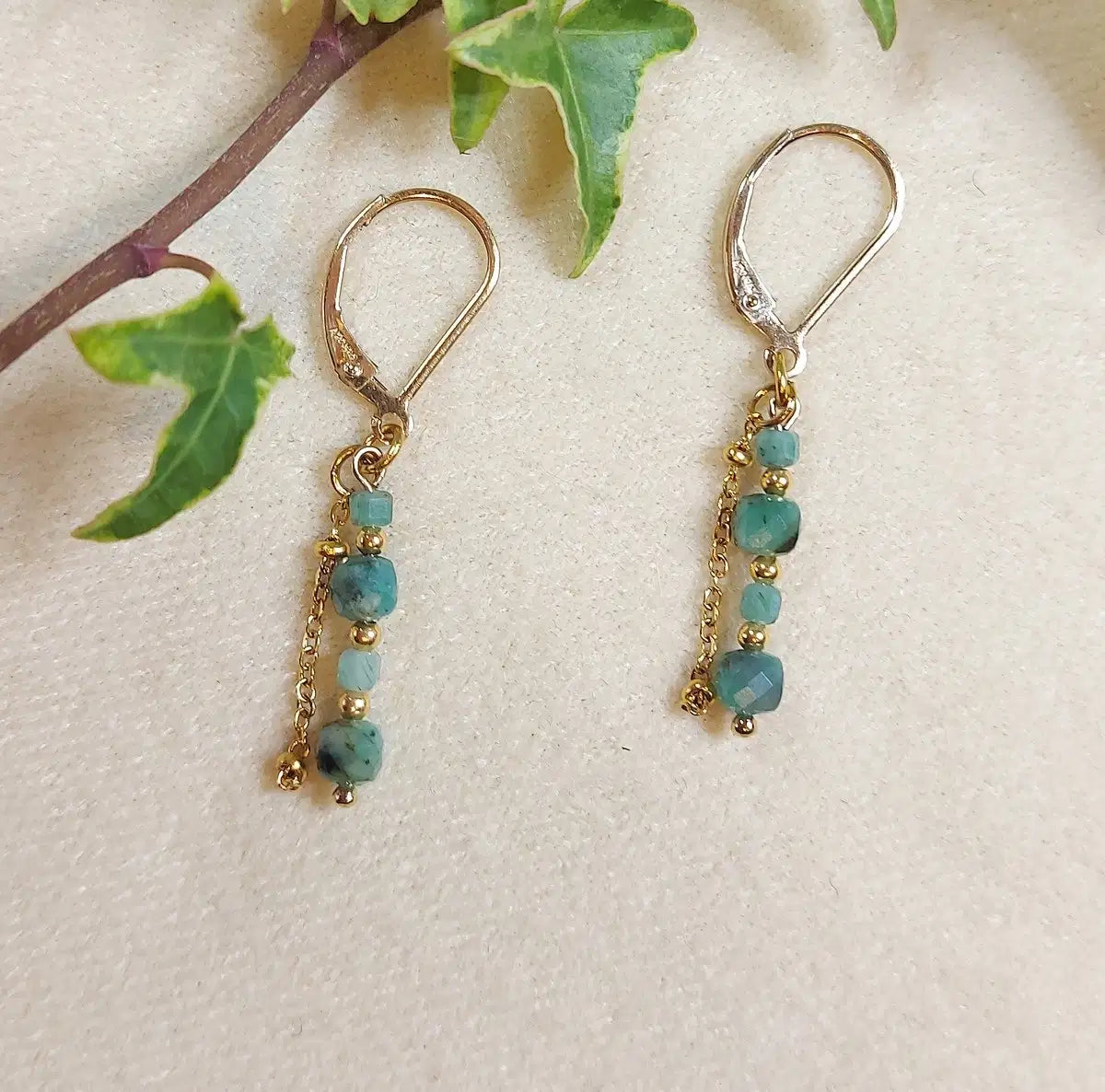 Boucles KALIS Émeraude en plaqué or