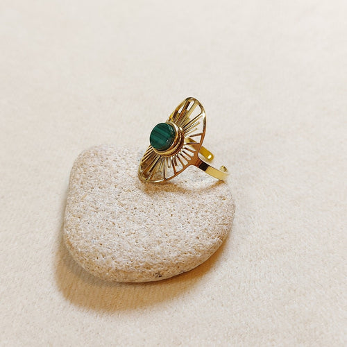 Bague réglable Soleil et Malachite