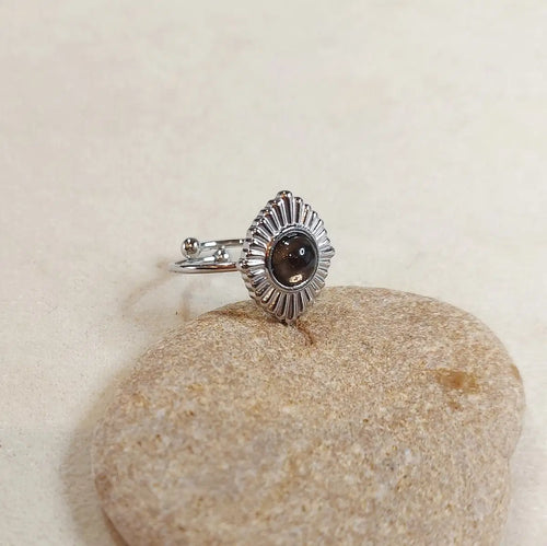 Bague réglable Ethnique Quartz fumé