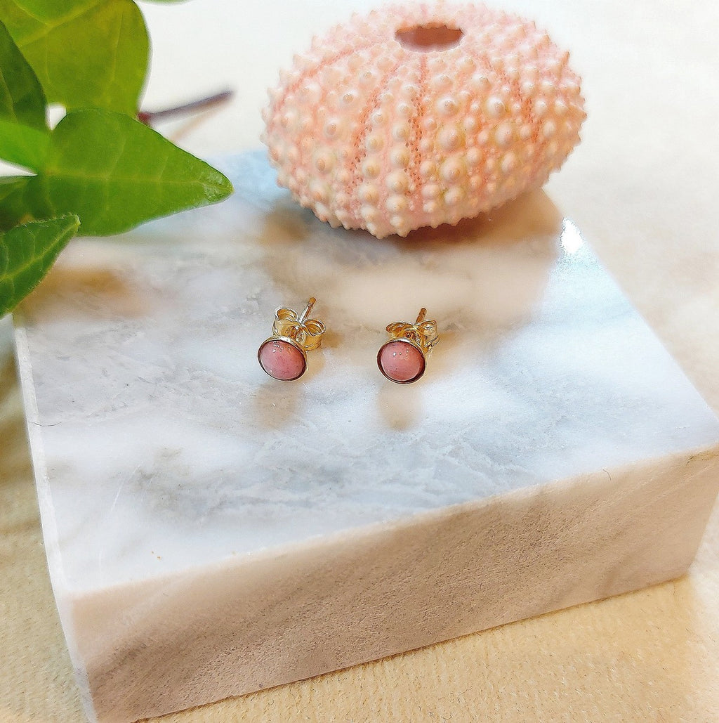 Clous d'oreilles Rhodonite en Plaqué or