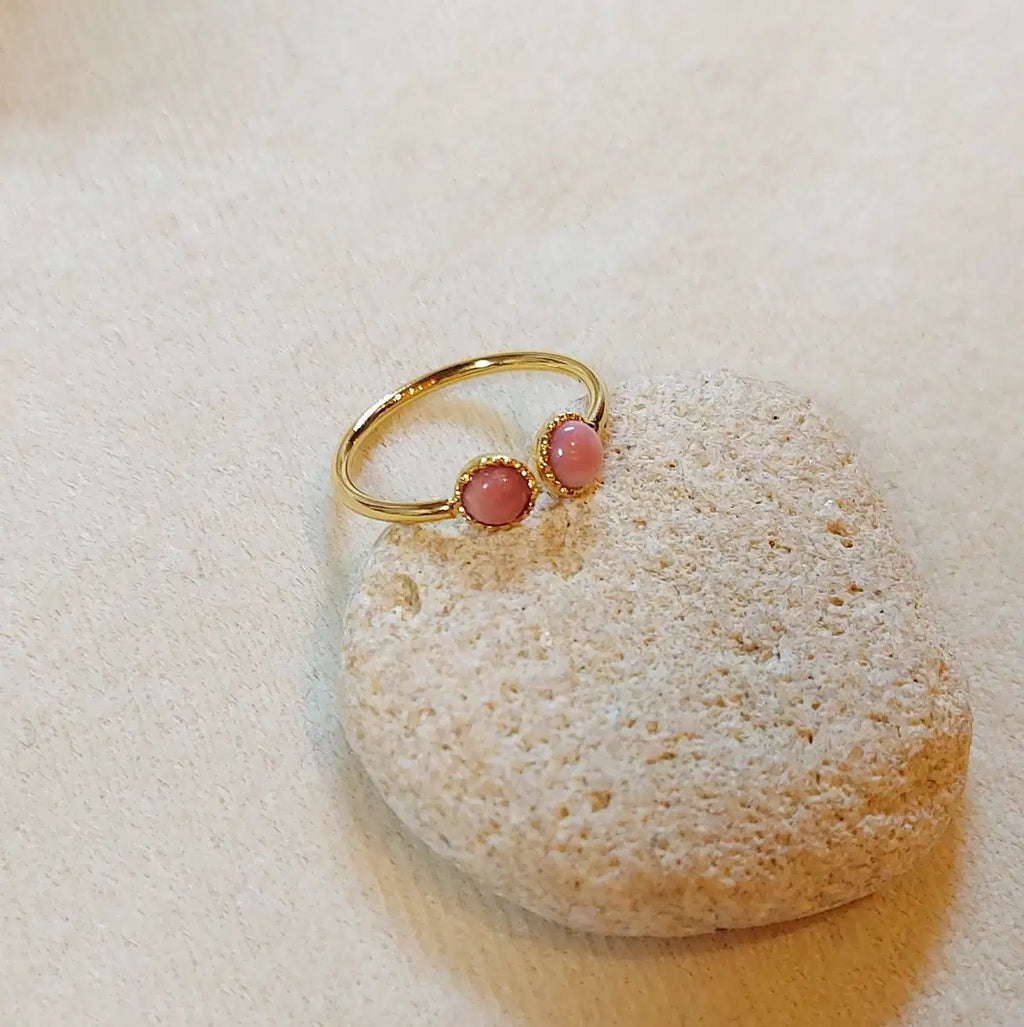Bague réglable Rhodonite en plaqué or