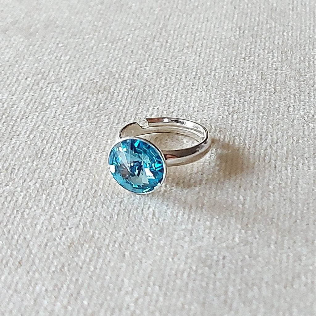 Bague réglable en Argent 925 et cristal Aquamarine