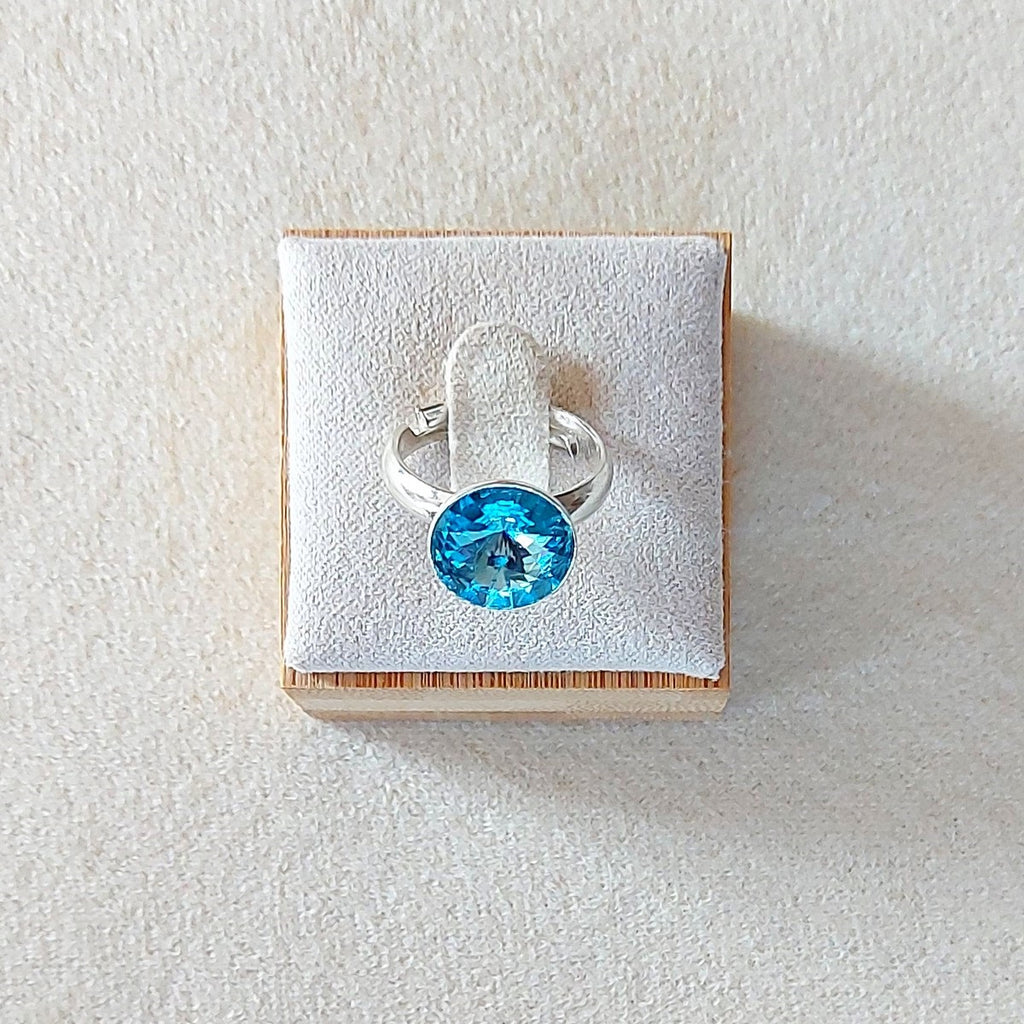Bague réglable en Argent 925 et cristal Aquamarine