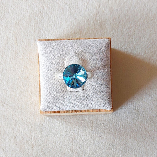 Bague réglable en Argent 925 et cristal Aquamarine